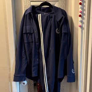 Navy Blue Button-Up Shirt and matching pants with Embroidered Logo